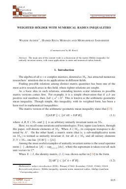 First page of Weighted Hölder with numerical radius inequalities