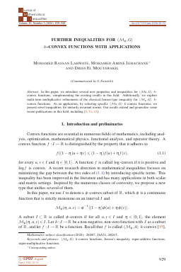 First page of Further inequalities for (ℳᵩ,G) h-convex functions with applications