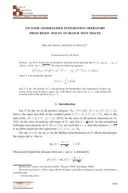 First page of On some generalized integration operators from Besov spaces to Bloch tent spaces