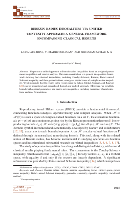 First page of Berezin radius inequalities via unified convexity approach: a general framework encompassing classical results