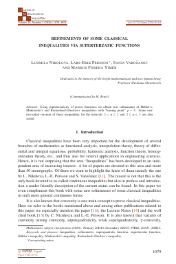 First page of Refinements of some classical inequalities via superterzatic functions
