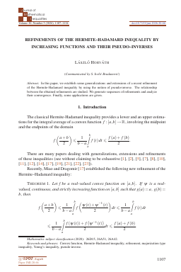 First page of Refinements of the Hermite-Hadamard inequality by increasing functions and their pseudo-inverses
