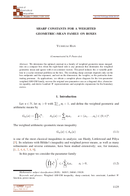 First page of Sharp constants for a weighted geometric-mean family on boxes