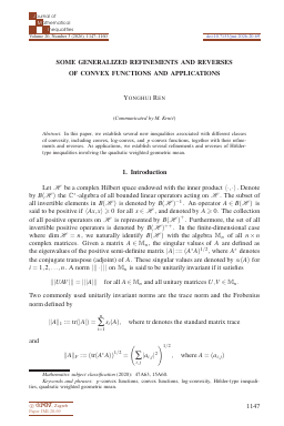 First page of Some generalized refinements and reverses of convex functions and applications