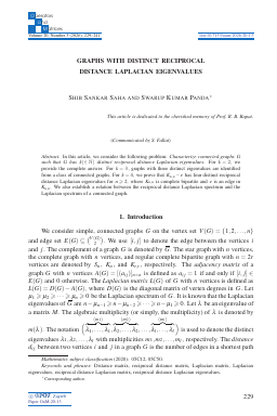First page of Graphs with distinct reciprocal distance Laplacian eigenvalues