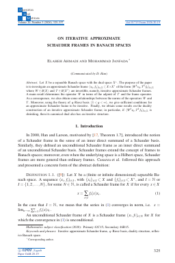 First page of On iterative approximate Schauder frames in Banach spaces