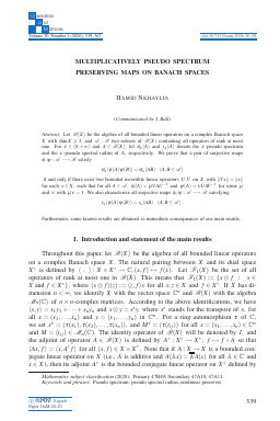 First page of Multiplicatively pseudo spectrum preserving maps on Banach spaces